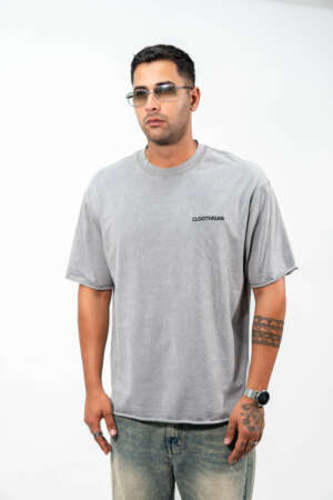 Oversized Tee | Embroidery | Washed Grey