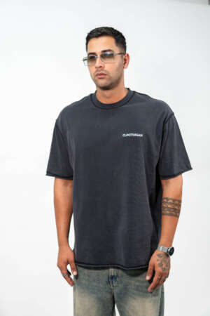 Oversized Tee | Embroidery | Washed Black