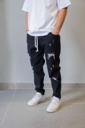 Jean – Destroyed Elastic Waist |  Black