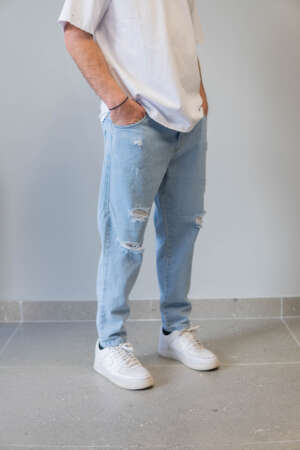 Jean – Destroyed Elastic Waist | Washed Blue