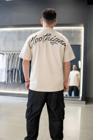 Oversized Tee | Back Print - Beige