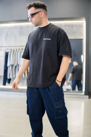 Oversized Tee Front Logo | Washed  Black