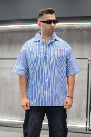Navy Blue White Stripe - Oversized Shirt